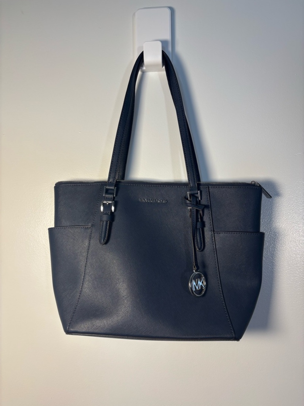Michael Kors Navy Saffiano Tote with MK Charm